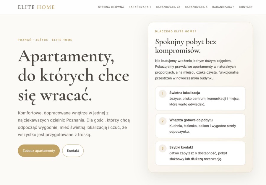 Elite Home — projekt strony internetowej dla branży nieruchomości, realizacja MM10