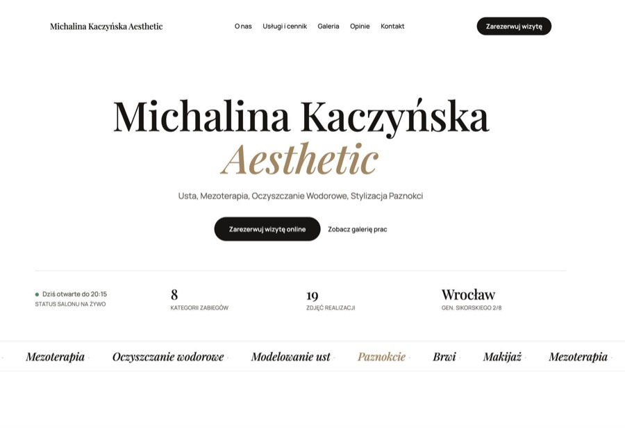 Kaczyńska Aesthetic — strona internetowa dla gabinetu kosmetologii estetycznej, realizacja MM10